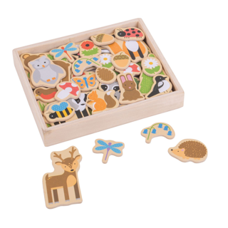 Wooden Woodland Magnets, 35 Pieces