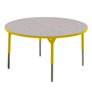 Aktivity Adjustable Table, 48", Round, Grey with Yellow, 17"-25" High