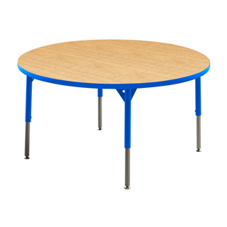 Aktivity Adjustable Table, 48" Round, Maple with Blue, 17"-25" High