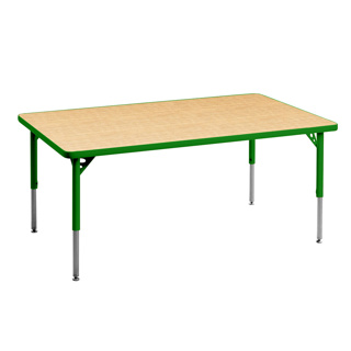 Aktivity Adjustable Table, 30" x 60", Rectangle, Maple with Green, 17"-25" High