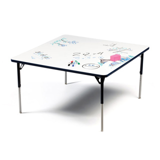 Aktivity Adjustable Marker Board Table, 42" x 42", Square, White with Black, 17"-25" High