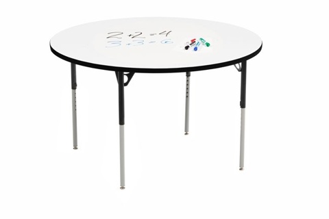 Aktivity Adjustable Marker Board Table, 36", Round, White with Black, 17"-25" High