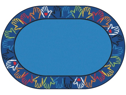 Hands Together Border Rug, 6’ x 9’, Oval, Blue