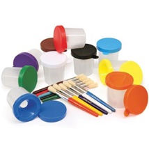No-Spill Paint Pots and Brushes, Set of 10