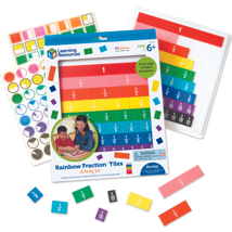 Fraction Plastic Tiles with Tray, Rainbow, 51 Pieces