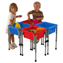 4-Station Square Sand and Water Table with Lids, 20"-26" High