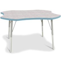 Berries Adjustable Table, 42", Four Leaf, Driftwood with Coastal Blue, 15"-24" High