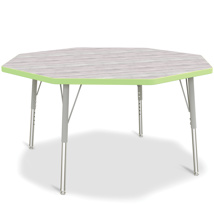 Berries Adjustable Table, 48", Octagon, Driftwood with Key Lime, 15"-24" High