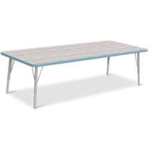 Berries Adjustable Table, 30" x 72", Rectangle, Driftwood with Coastal Blue, 15"-24" High
