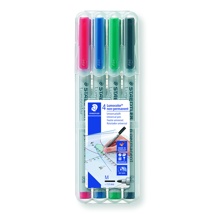 Lumocolour Wet-Erase Markers, 1 mm, Assorted Colours, Set of 4