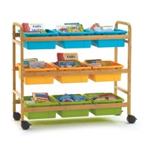 Bamboo Book Browser Cart with Vibrant Cool Tubs