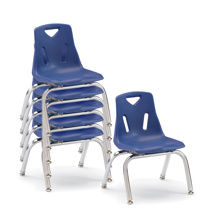 Berries Stacking Chairs, Chrome Legs, 10" Seat Height, Navy, Set of 6
