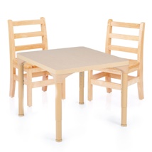 Chunky Table and Chairs Set, 24" x 24", Square, Maple