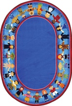 Children of Many Cultures Rug, 5'4" x 7'8", Oval, Blue