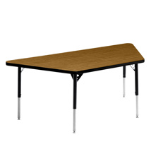 Aktivity Adjustable Table, 30" x 60", Trapezoid, Golden Oak with Black, 22”-30” High