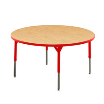 Aktivity Adjustable Table, 36", Round, Maple with Red, 17"-25" High