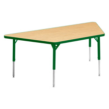 Aktivity Adjustable Table, 30" x 60", Trapezoid, Maple with Green, 17"-25" High