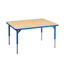 Aktivity Adjustable Table, 30" x 48", Rectangle, Maple with Blue, 17"-25" High