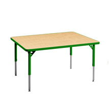 Aktivity Adjustable Table, 30" x 48", Rectangle, Maple with Green, 17"-25" High