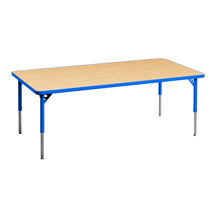 Aktivity Adjustable Table, 30" x 72", Rectangle, Maple with Blue, 17"-25" High