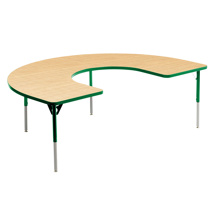 Aktivity Adjustable Table, 36" x 60", C-Shape, Maple with Green, 17"-25" High