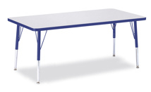 Berries Adjustable Table, 30" x 60", Rectangle, Grey with Blue, 15"-24" High