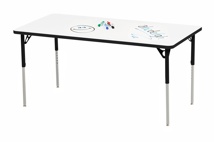 Aktivity Adjustable Marker Board Table, 24" x 60", Rectangle, White with Black, 17"-25" High
